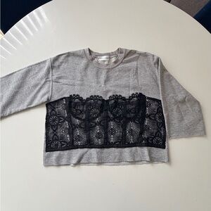 Kids Gray Sweatshirt with Black Lace Detail